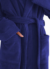 Premium Cotton Blue Terry Bathrobe with Pockets Suitable for Men and Women, Soft & Warm Terry Home Bathrobe, Sleepwear Loungewear, One Size Fits All - Cotton Home