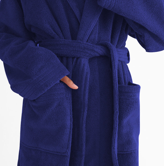 Premium Cotton Blue Terry Bathrobe with Pockets Suitable for Men and Women, Soft & Warm Terry Home Bathrobe, Sleepwear Loungewear, One Size Fits All