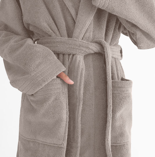 Premium Cotton Taupe Terry Bathrobe with Pockets Suitable for Men and Women, Soft & Warm Terry Home Bathrobe, Sleepwear Loungewear, One Size Fits All