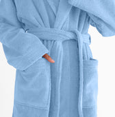 Premium Cotton Sky Blue Terry Bathrobe with Pockets Suitable for Men and Women, Soft & Warm Terry Home Bathrobe, Sleepwear Loungewear, One Size Fits All