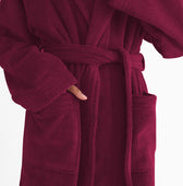 Premium Cotton Burgundy Terry Bathrobe with Pockets Suitable for Men and Women, Soft & Warm Terry Home Bathrobe, Sleepwear Loungewear, One Size Fits All