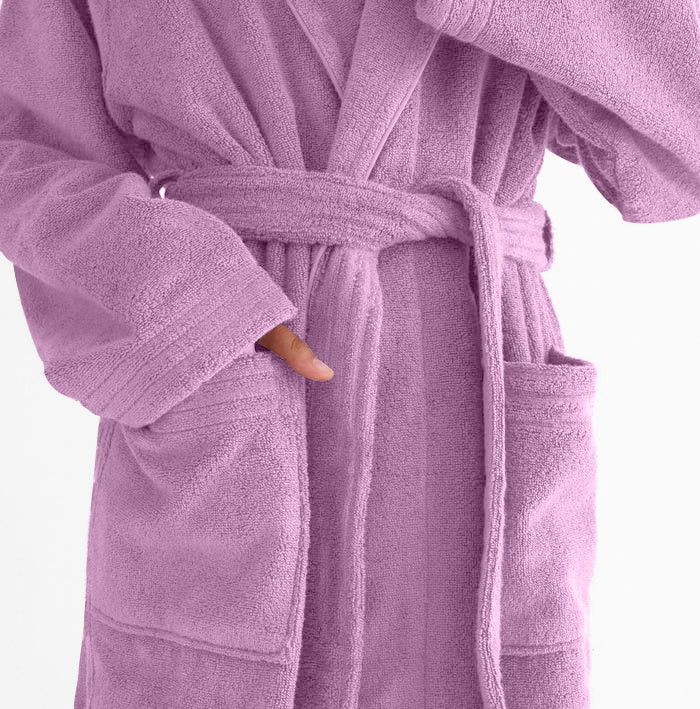 Premium Cotton Lavender Terry Bathrobe with Pockets Suitable for Men and Women, Soft & Warm Terry Home Bathrobe, Sleepwear Loungewear, One Size Fits All