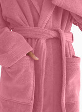 Premium Cotton Rose Pink Terry Bathrobe with Pockets Suitable for Men and Women, Soft & Warm Terry Home Bathrobe, Sleepwear Loungewear, One Size Fits All - Cotton Home
