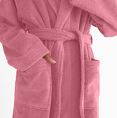 Premium Cotton Rose Pink Terry Bathrobe with Pockets Suitable for Men and Women, Soft & Warm Terry Home Bathrobe, Sleepwear Loungewear, One Size Fits All