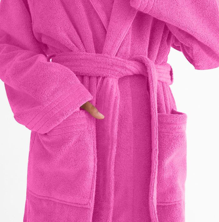 Premium Cotton Hot Pink Terry Bathrobe with Pockets Suitable for Men and Women, Soft & Warm Terry Home Bathrobe, Sleepwear Loungewear, One Size Fits All