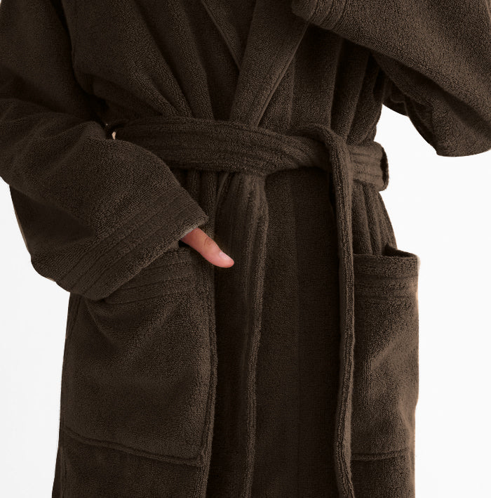 Premium Cotton Brown Terry Bathrobe with Pockets Suitable for Men and Women, Soft & Warm Terry Home Bathrobe, Sleepwear Loungewear, One Size Fits All