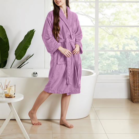 Premium Cotton Lavender Terry Bathrobe with Pockets Suitable for Men and Women, Soft & Warm Terry Home Bathrobe, Sleepwear Loungewear, One Size Fits All