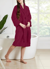 Premium Cotton Burgundy Terry Bathrobe with Pockets Suitable for Men and Women, Soft & Warm Terry Home Bathrobe, Sleepwear Loungewear, One Size Fits All - Cotton Home