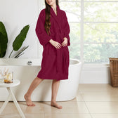 Premium Cotton Burgundy Terry Bathrobe with Pockets Suitable for Men and Women, Soft & Warm Terry Home Bathrobe, Sleepwear Loungewear, One Size Fits All