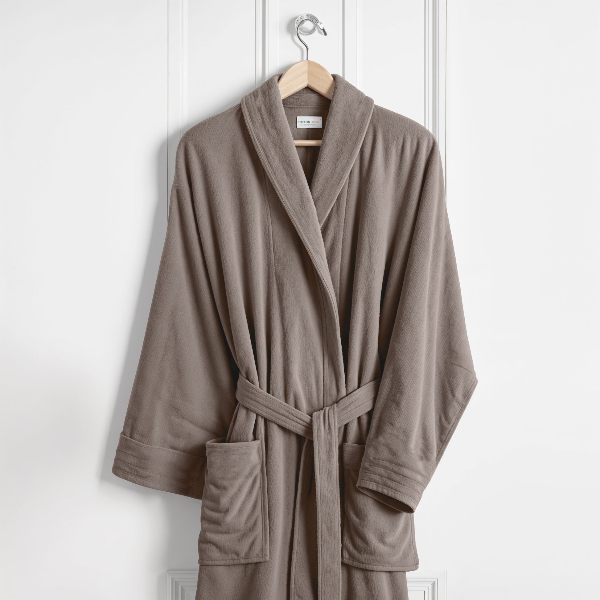 Premium Cotton Taupe Terry Bathrobe with Pockets Suitable for Men and Women, Soft & Warm Terry Home Bathrobe, Sleepwear Loungewear, One Size Fits All