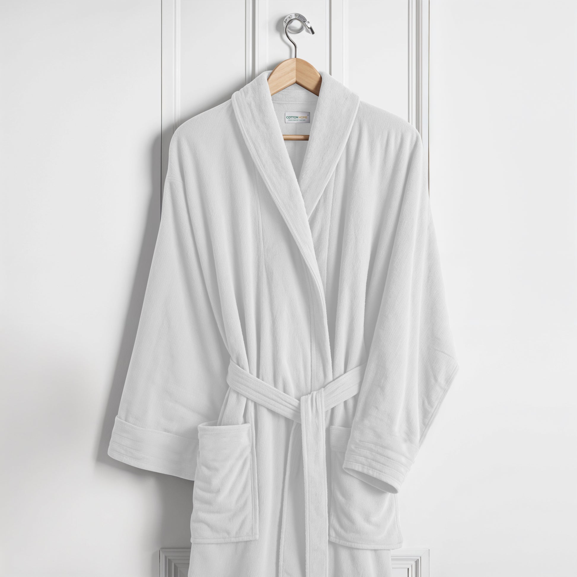 Premium Cotton White Terry Bathrobe with Pockets Suitable for Men and Women, Soft & Warm Terry Home Bathrobe, Sleepwear Loungewear, One Size Fits All