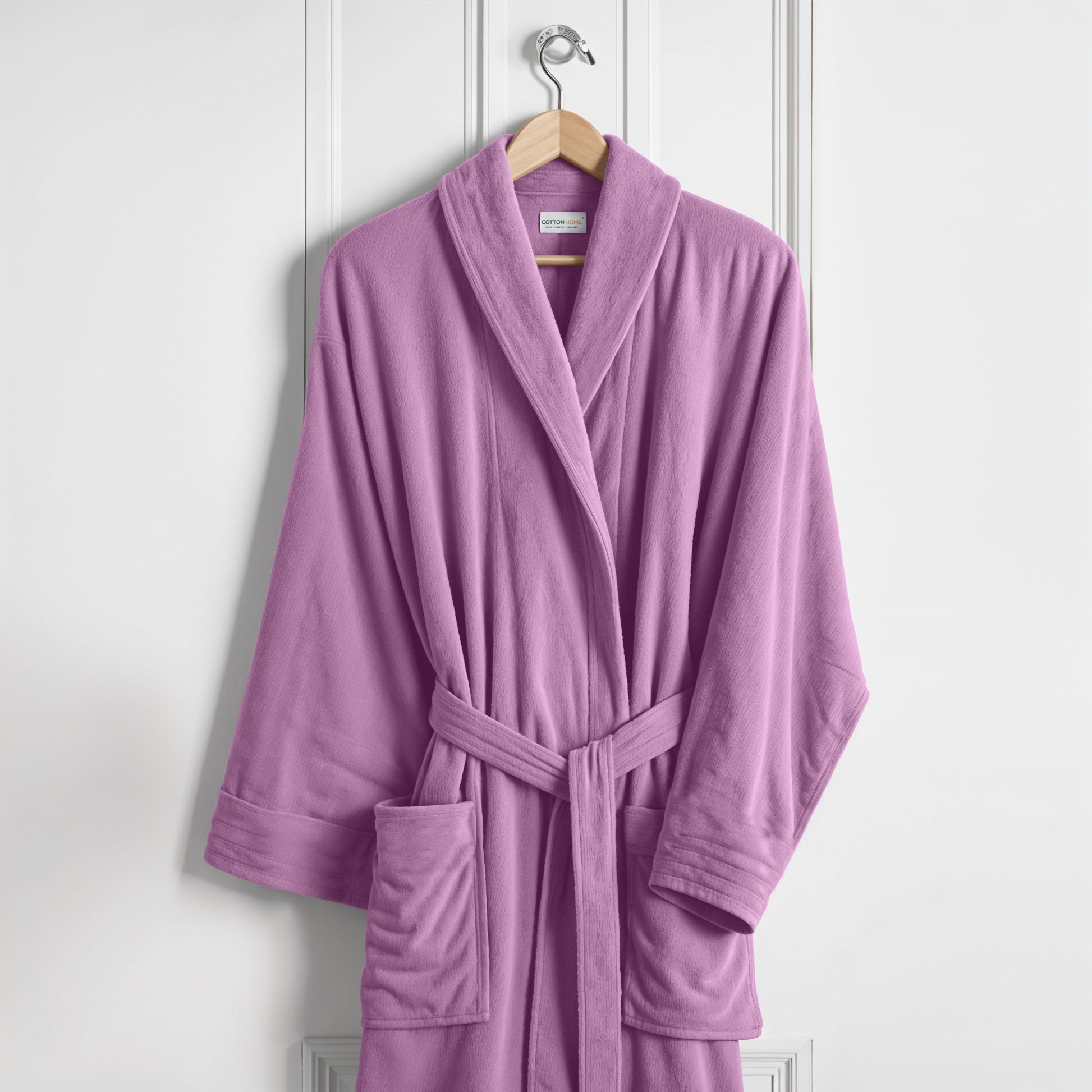 Premium Cotton Lavender Terry Bathrobe with Pockets Suitable for Men and Women, Soft & Warm Terry Home Bathrobe, Sleepwear Loungewear, One Size Fits All