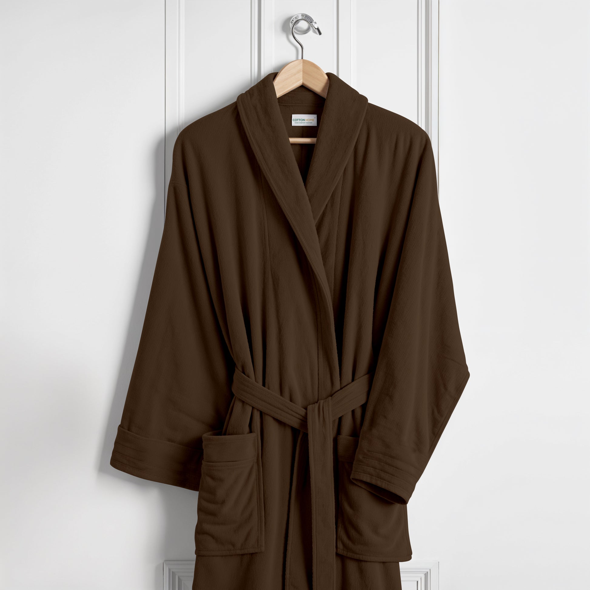 Premium Cotton Brown Terry Bathrobe with Pockets Suitable for Men and Women, Soft & Warm Terry Home Bathrobe, Sleepwear Loungewear, One Size Fits All