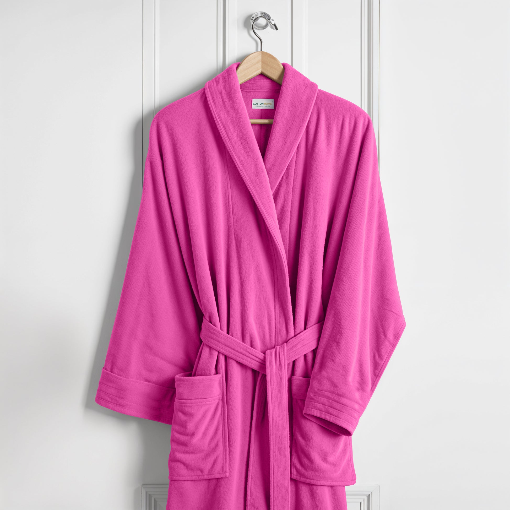 Premium Cotton Hot Pink Terry Bathrobe with Pockets Suitable for Men and Women, Soft & Warm Terry Home Bathrobe, Sleepwear Loungewear, One Size Fits All