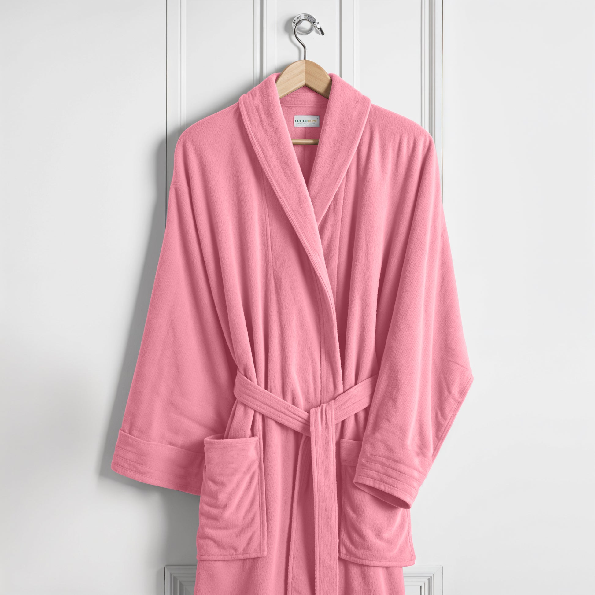 Premium Cotton Rose Pink Terry Bathrobe with Pockets Suitable for Men and Women, Soft & Warm Terry Home Bathrobe, Sleepwear Loungewear, One Size Fits All