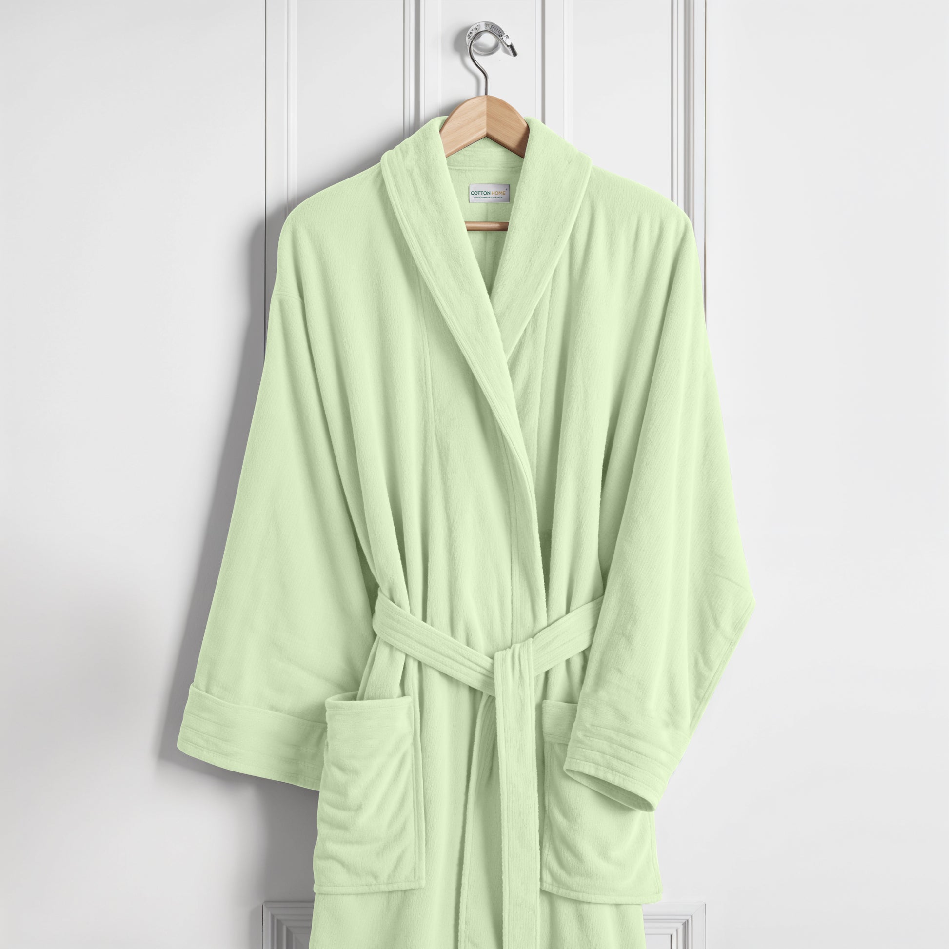 Premium Cotton Mint Green Terry Bathrobe with Pockets Suitable for Men and Women, Soft & Warm Terry Home Bathrobe, Sleepwear Loungewear, One Size Fits All