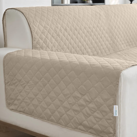 Ultimate Sofa Protector 2 Seater: Water Resistant Sofa Couch Cover for Ultimate Comfort |  Furniture Protector for Pets Kids - Beige - Cotton Home