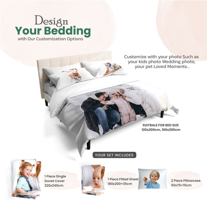 Cotton Blend 4-piece 220x240 Personalized Custom bedding Duvet Cover set with customized photo printed