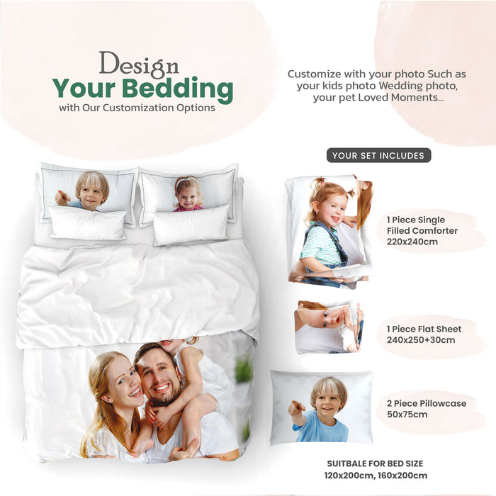 Cotton Blend  4-piece King 220x240 Personalized Custom bedding Comforter set with customized photo printed
