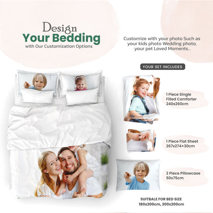 Poly Cotton  4-piece King 240x260 Personalized Custom bedding Comforter set with customized photo printed
