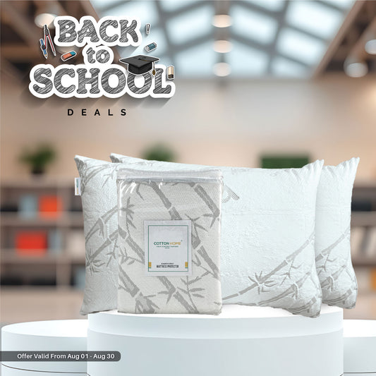 Back to School Comfort Combo  – 5PC Bamboo Mattress & Pillow Protection Set with Pillows 160x200cm
