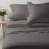 6 Piece Duvet Cover Set 100% Cotton Stripe - 220x240cm Queen - Grey