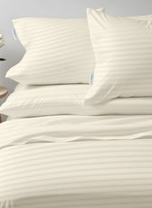 Premium High Quality Cotton 250TC Queen Stripe 6 Piece Duvet Cover Set 220x240cm Ivory - Cotton Home
