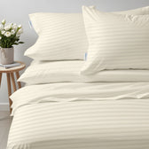 6 Piece Duvet Cover Set 100% Cotton Stripe - 220x240cm Queen - Ivory