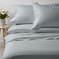 Premium High Quality Cotton 250TC Queen Stripe 6 Piece Duvet Cover Set 220x240cm Silver