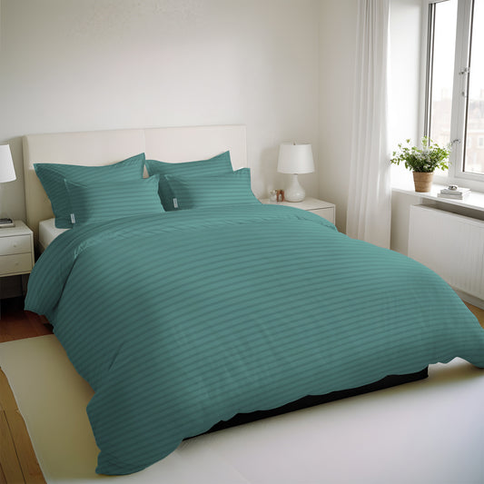 Egyptian Cotton Jacquard  6 Piece Duvet Cover Set Stripe 220x240cm Teal - Cotton Home