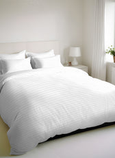 Premium High Quality Cotton 250TC Queen Stripe 6 Piece Duvet Cover Set 220x240cm White - Cotton Home