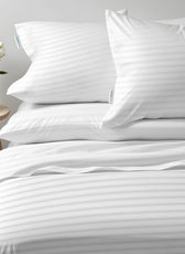 Premium High Quality Cotton 250TC Queen Stripe 6 Piece Duvet Cover Set 220x240cm White - Cotton Home