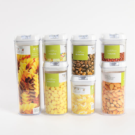 Glass Storage Jar Set of 7 Stackable Airtight Kitchen with Bamboo Lids