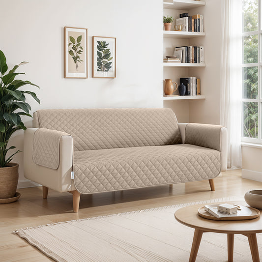 Ultimate Sofa Protector 3 Seater: Water Resistant Sofa Couch Cover for Ultimate Comfort |  Furniture Protector for Pets Kids - Beige - Cotton Home
