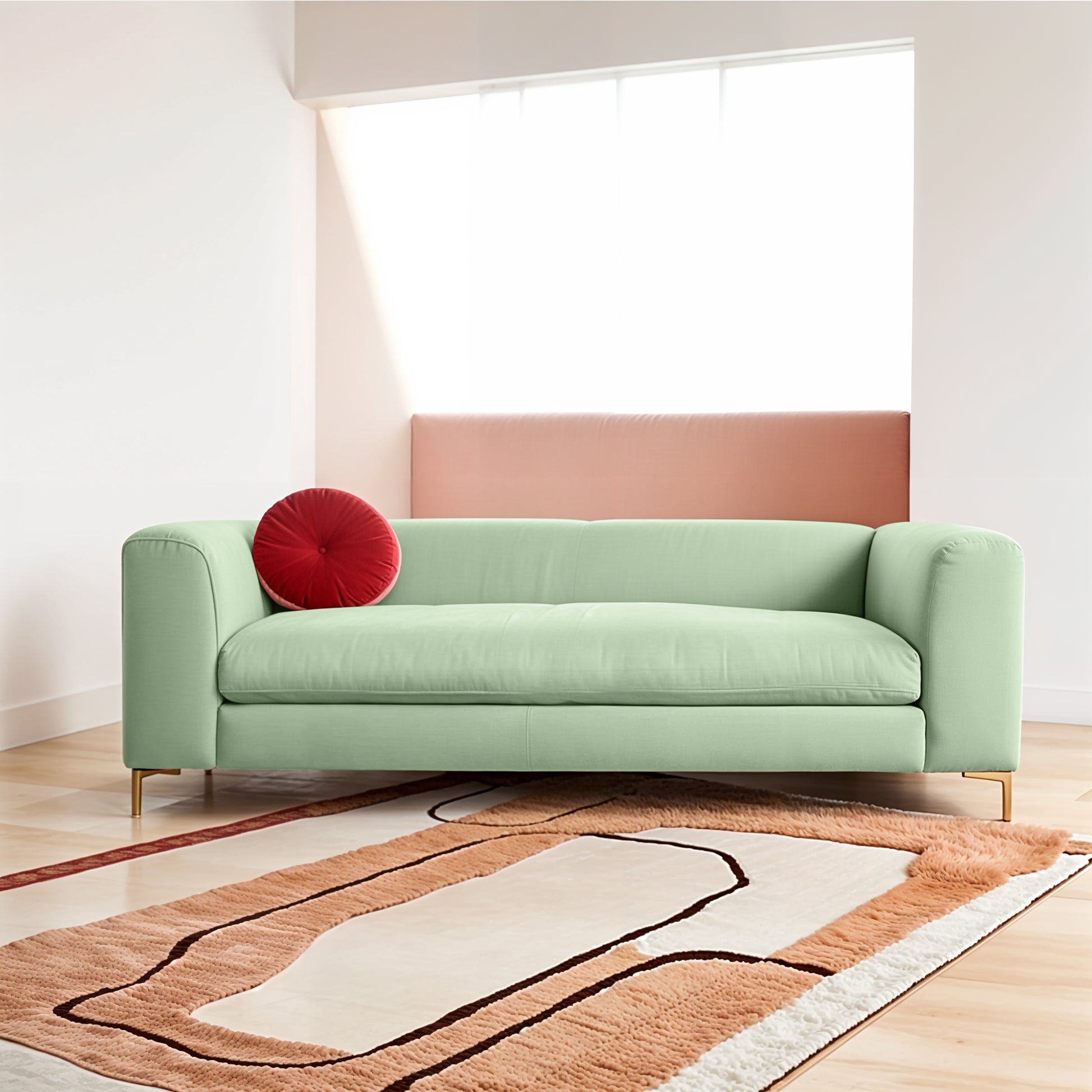 Urban Luxe 3 Seater Modern Fabric Sofa With Metal Legs 233x95x76 - Lt Green