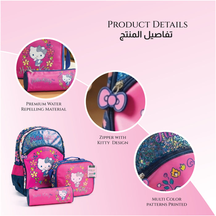 Hello Kitty 3-Piece School Bag Set – Backpack with Lunch Bag & Pencil Case 4+ Years