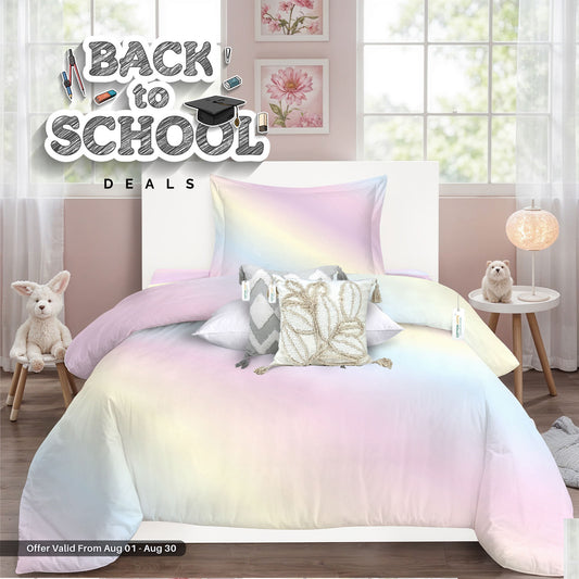 Back to School Comfort Combo - 4PC Kids Duvet Cover Set 135x220 with Pillows - Warm Blocks