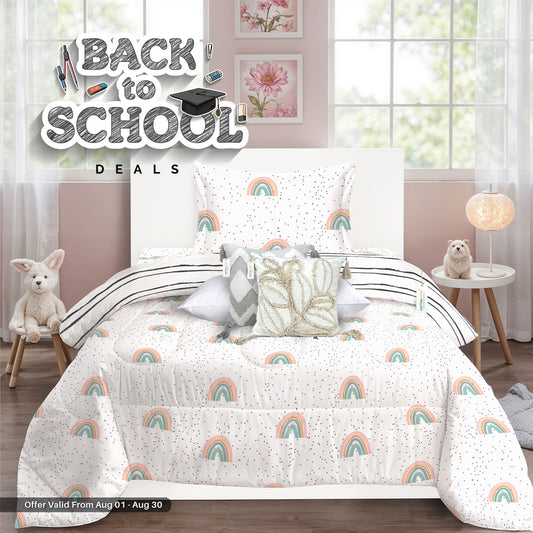 Back to School Comfort Combo - 6PC Kids Bedding Set 135x220 with Pillows & Cushions - Twinkle Dots