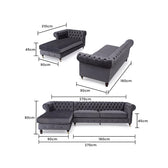 Opulent Oasis 4 Seater Triangle Corner L Shape Fabric Sofa - Gray