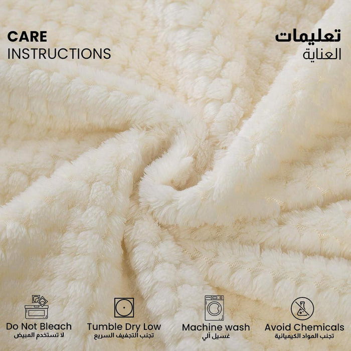 Tranquil Plaid Blanket Queen Size 220x240 Ivory - Cotton Home