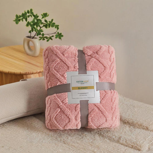 Premium Jacquard Blanket Double Size 220x240 Pink - Cotton Home