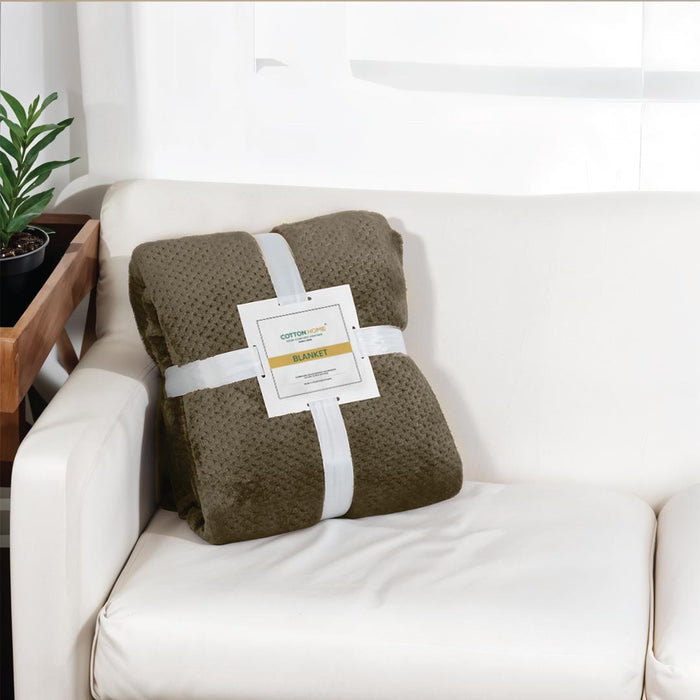 Tranquil Plaid Blanket Queen Size 220x240 Ivory - Cotton Home