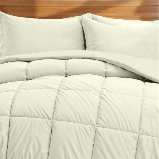 Luxury Velvet 3-Piece King Comforter Set - 240x260 cm- Ivory