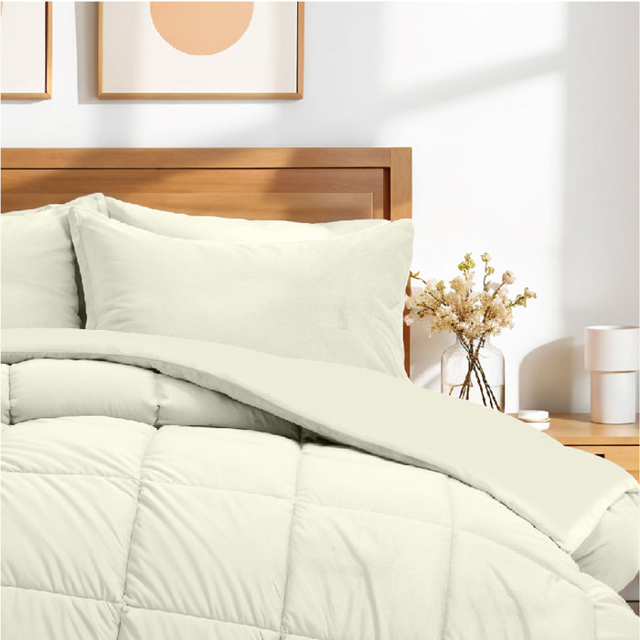 Luxury Velvet 3-Piece Queen Comforter Set - 220x240 cm- Ivory