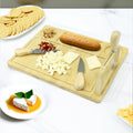 Bamboo Cheese Board & Serving Tray with 3 Stainless Steel Knives and Clasp Knife Holder