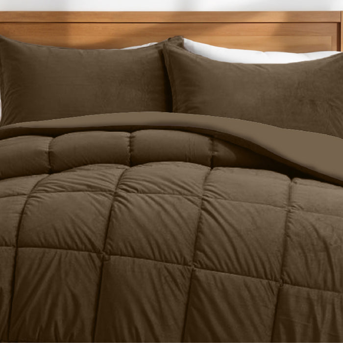 Luxury Velvet 3-Piece Queen Comforter Set - 220x240 cm- Khaki