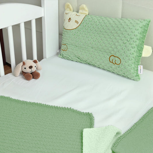 Soft Velvet Kids Pillow – Cute Cartoon Design, 28cm x 47cm Green