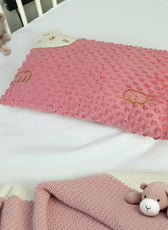 Soft Velvet Kids Pillow – Cute Cartoon Design, 28cm x 47cm Pink