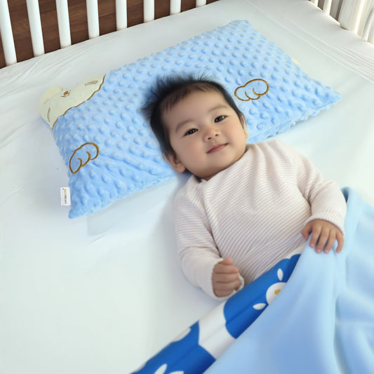 Soft Velvet Kids Pillow – Cute Cartoon Design, 28cm x 47cm, Blue