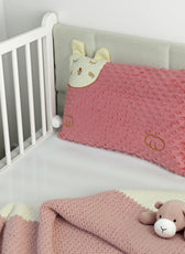 Soft Velvet Kids Pillow – Cute Cartoon Design, 28cm x 47cm Pink